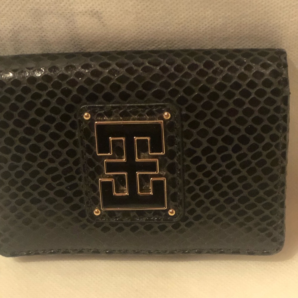 NWT black Double T snakeskin Elaine Turner mini snap wallet/ card case